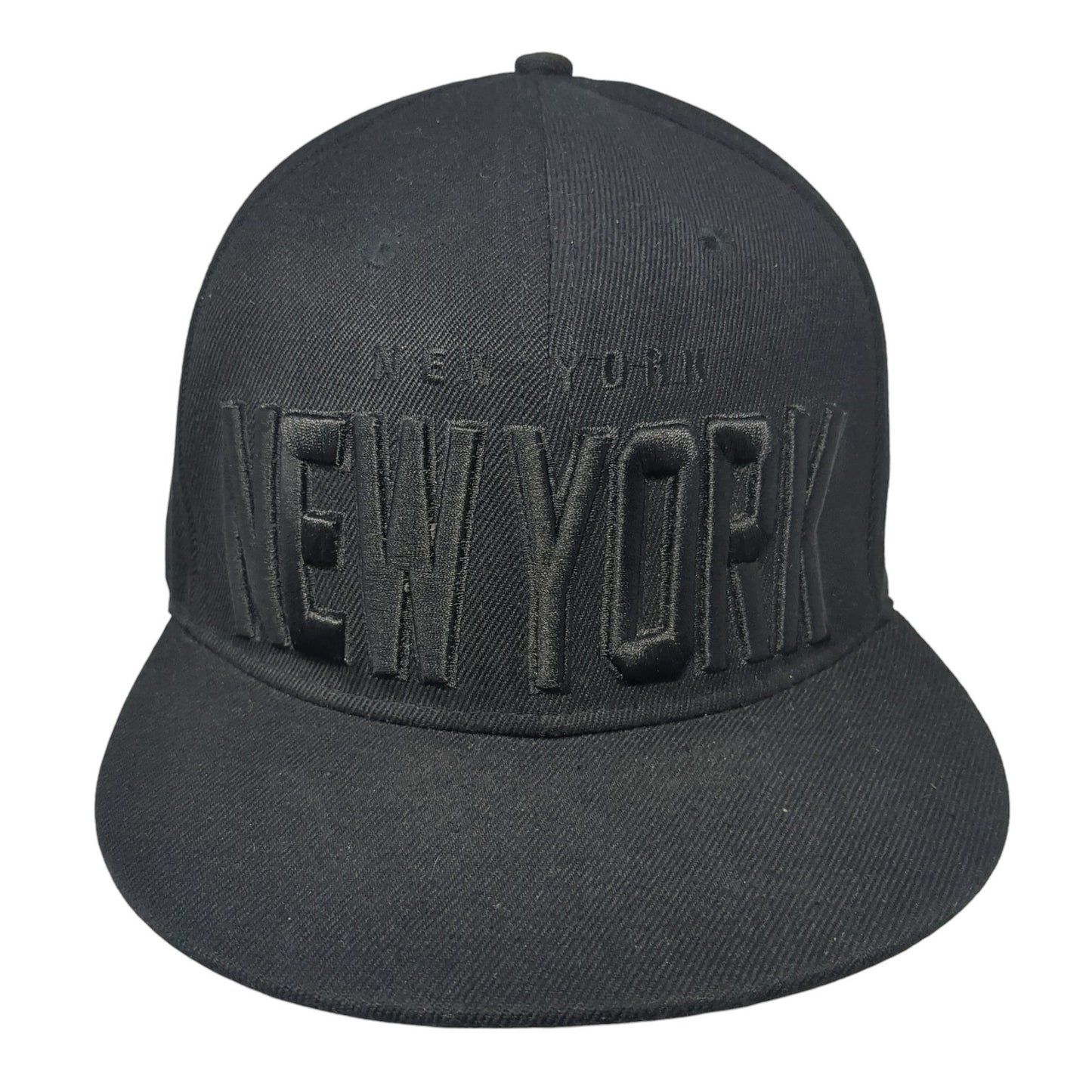 New York Snapback Hat Black One Size Adjustable Embroidered Vented Holes 6 Panel