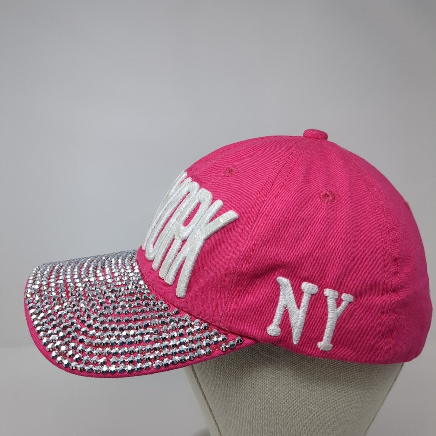 New York Slideback Hat Pink One Size Adjustable Studded Rhinestone Bling
