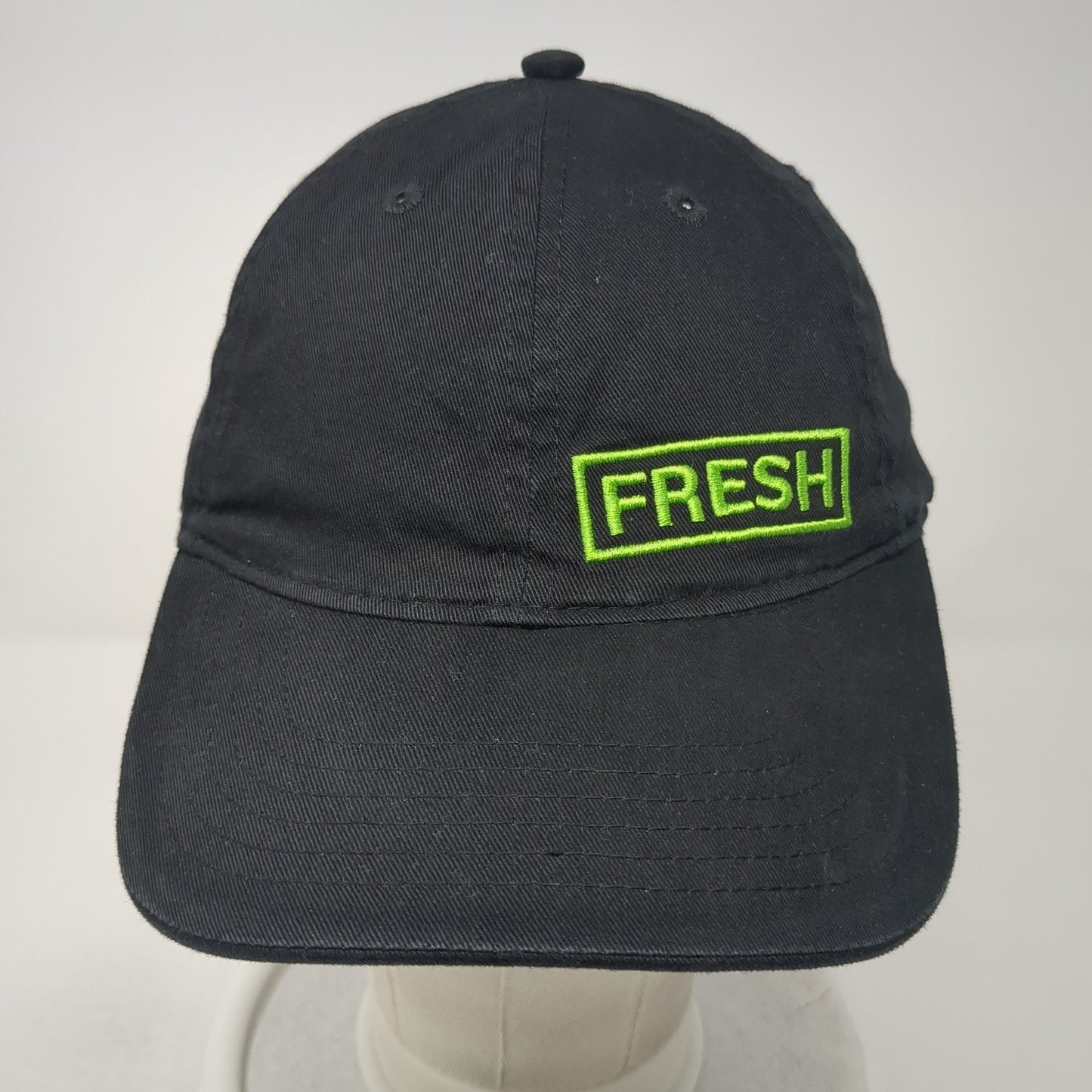 Fresh Strapback Baseball Cap Black One Size Adjustable Embroidered 6 Panel