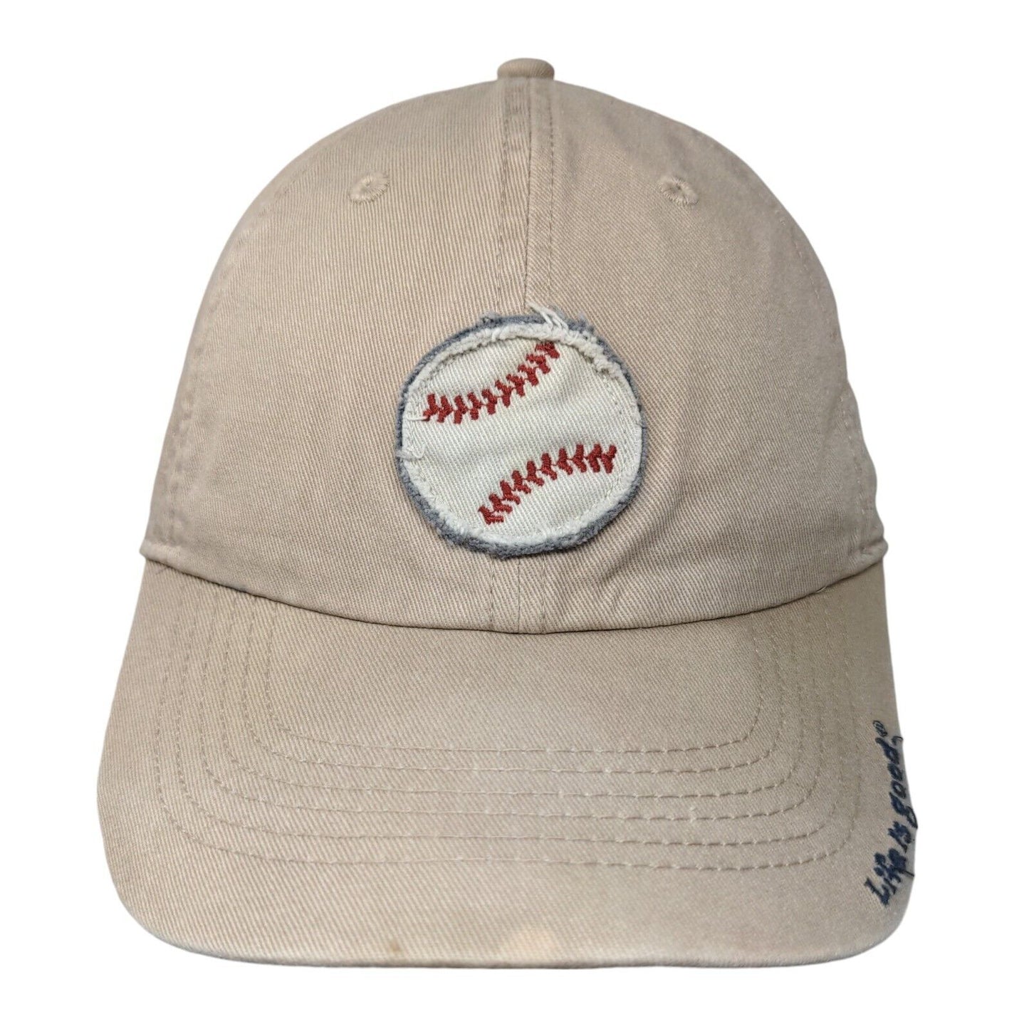 Baseball Patch Strapback Hat Tan Medium-Large Adjustable Life Is Good
