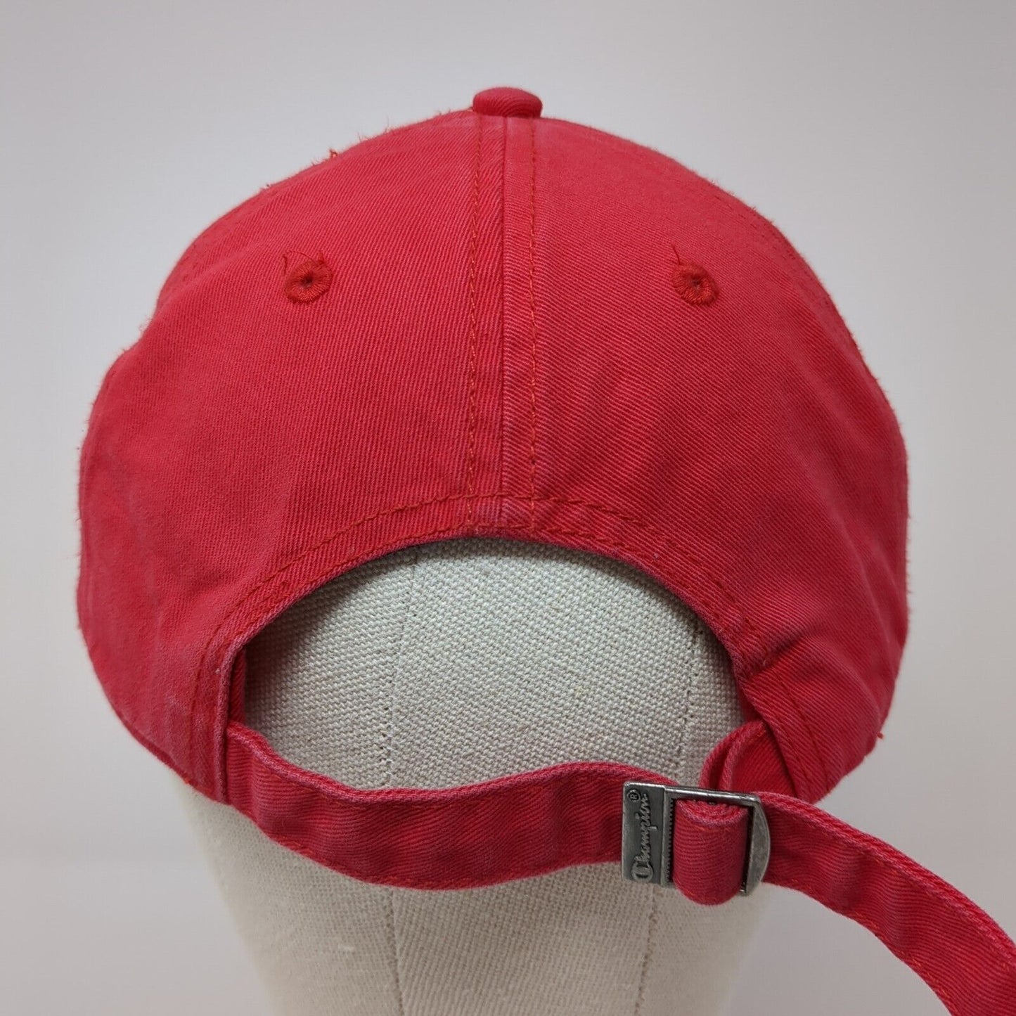Champion Slideback Hat Red One Size Adjustable Embroidered Vented Holes 6 Panel
