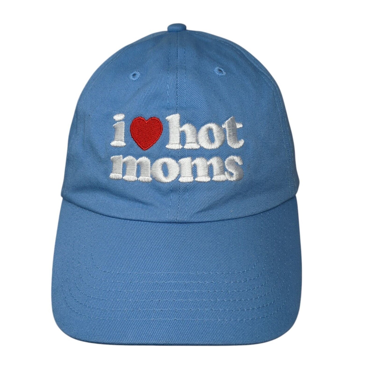 I Love Hot Moms Slideback Hat Blue One Size Adjustable Embroidered