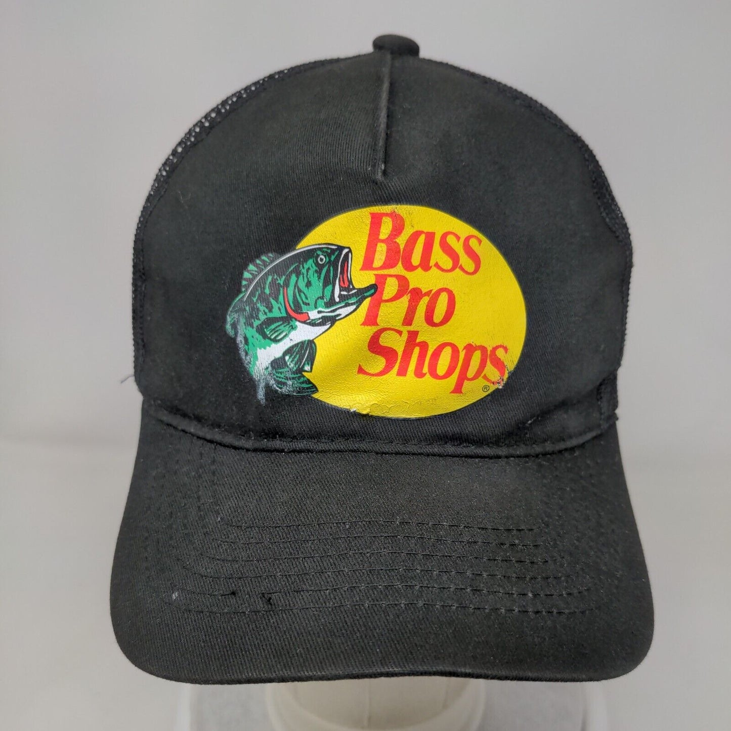 Bass Pro Shops Snapback Trucker Hat Black OSFM Mesh Back 6 Panel Gone Fishing