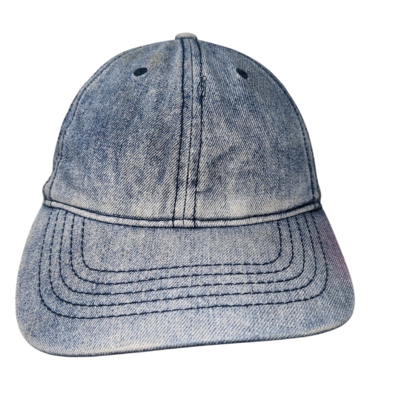 Unbranded Slideback Hat Blue One Size Leather Strap Denim Solid Blank