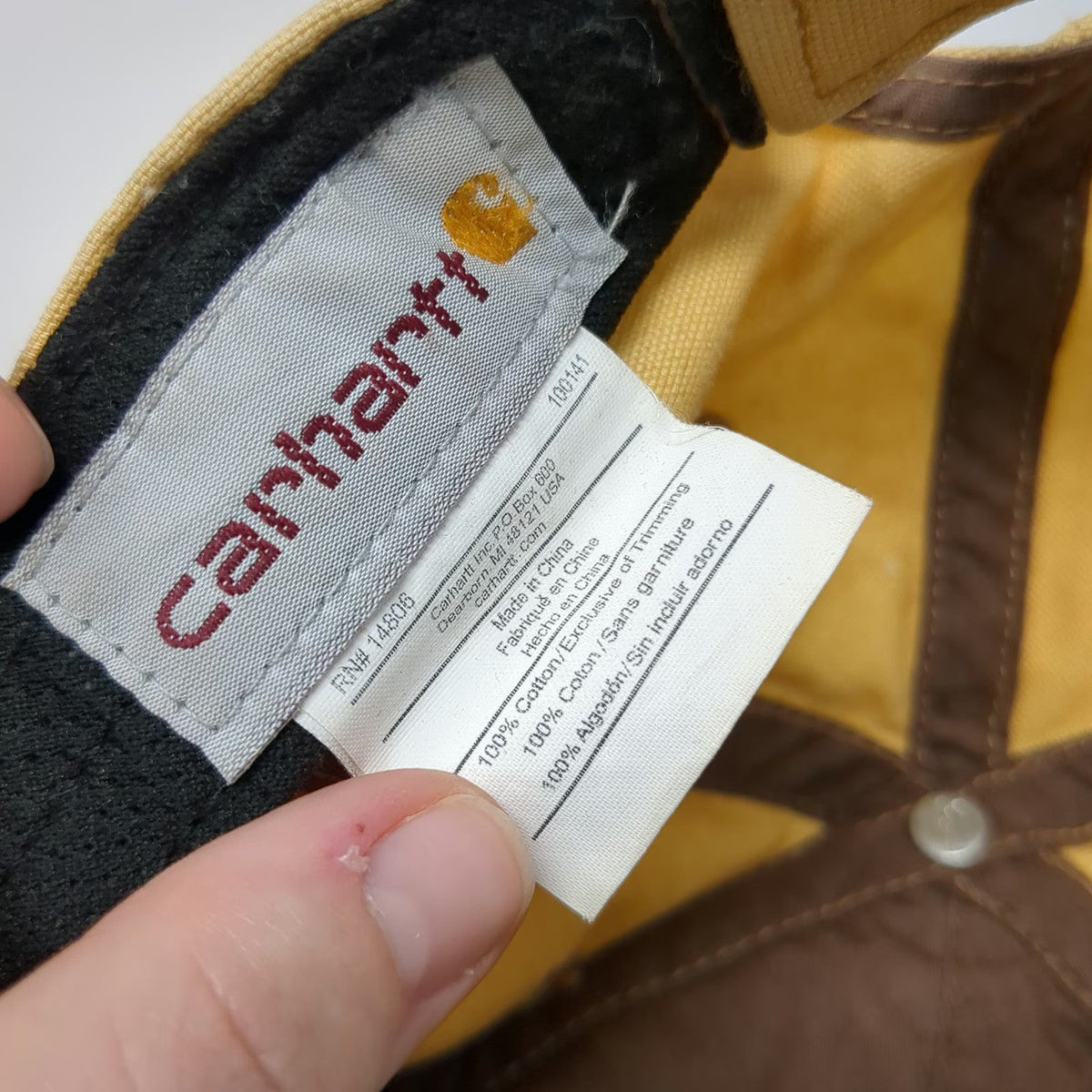 Carhartt Baseball Cap Beige Brown One Size Leather Patch Logo Strapback Hat