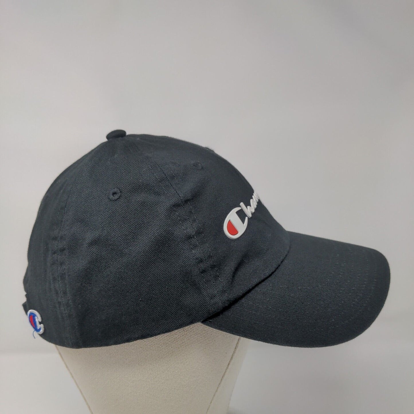 Champion Slideback Hat Black OSFA Adjustable Embroidered Logo 6 Panel Cotton