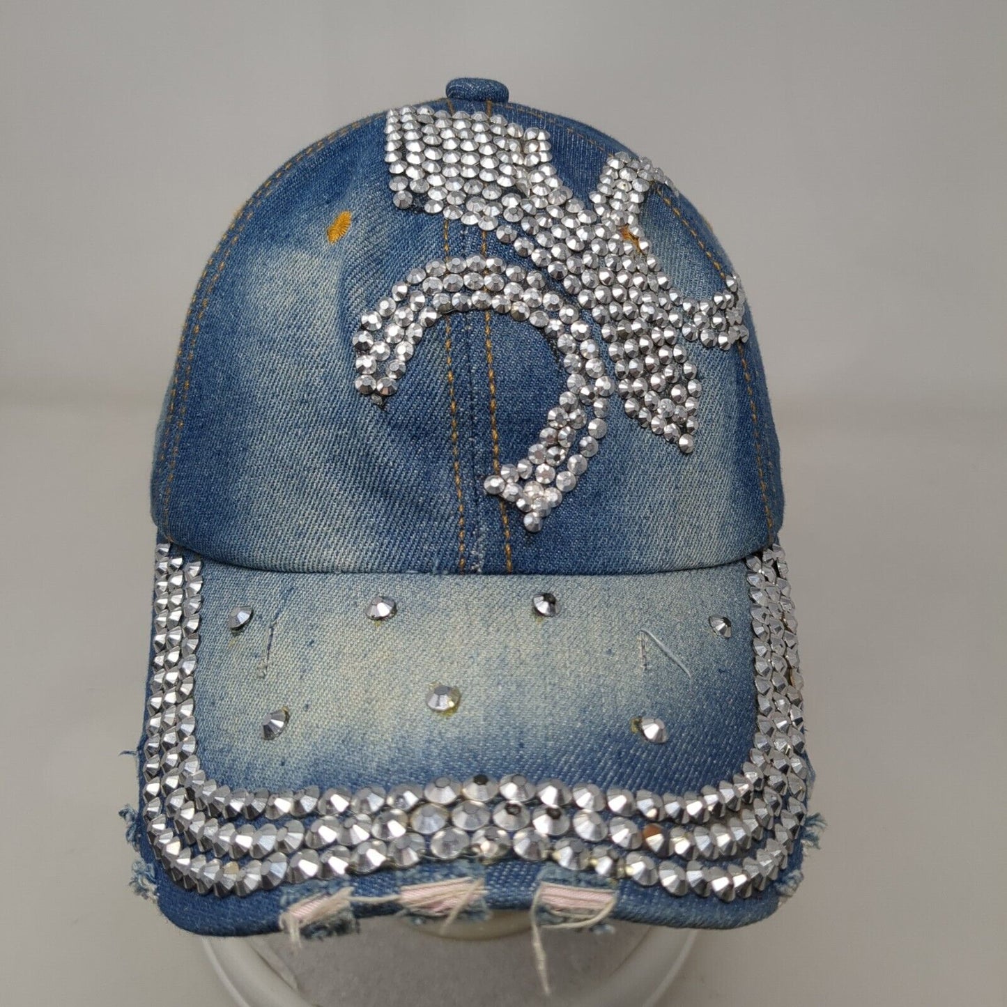 Rhinestone Bling Slideback Hat Blue One Size Adjustable Denim Studded