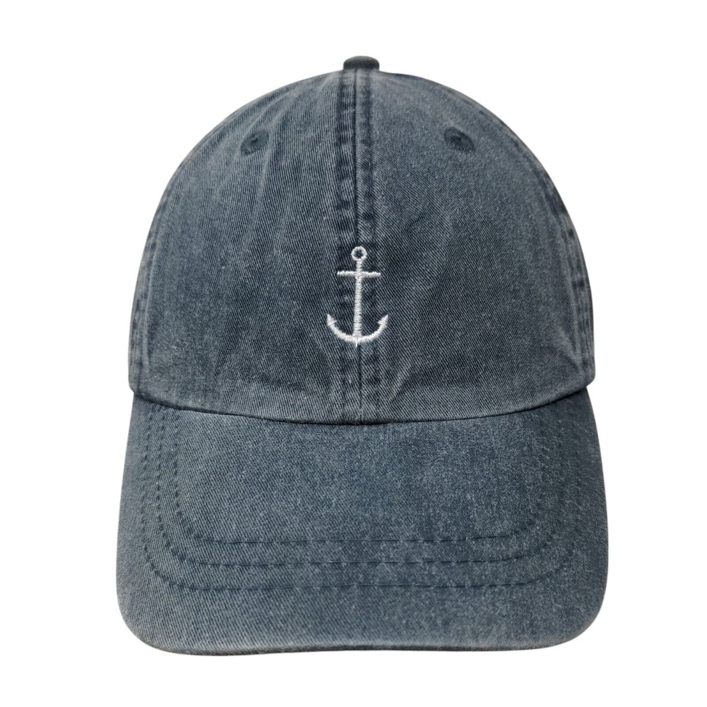 Anchor Slideback Hat Blue One Size Embroidered Adjustable Leather Strap