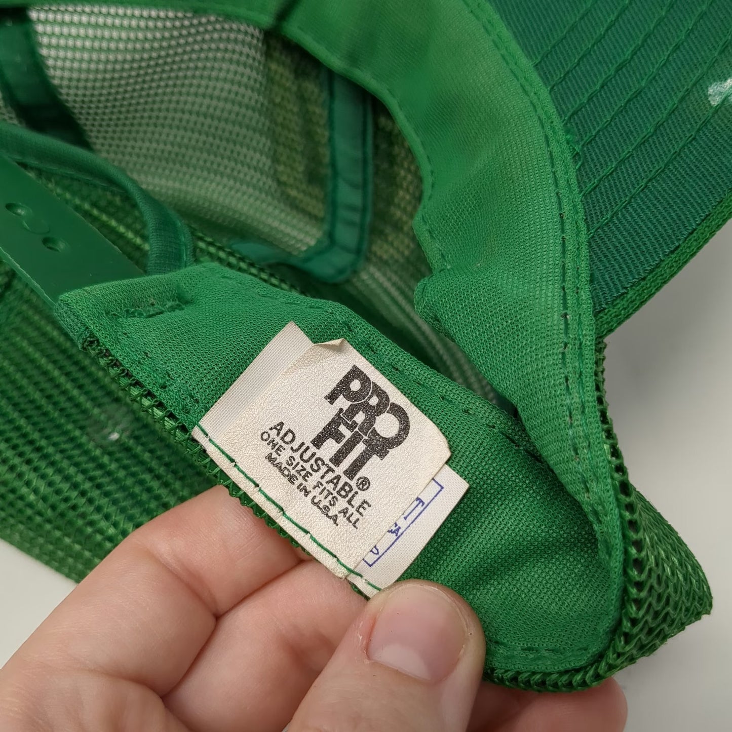 Pro Fit Trucker Hat Green Vintage Johnston Pumps Logo Mesh Snapback Made USA