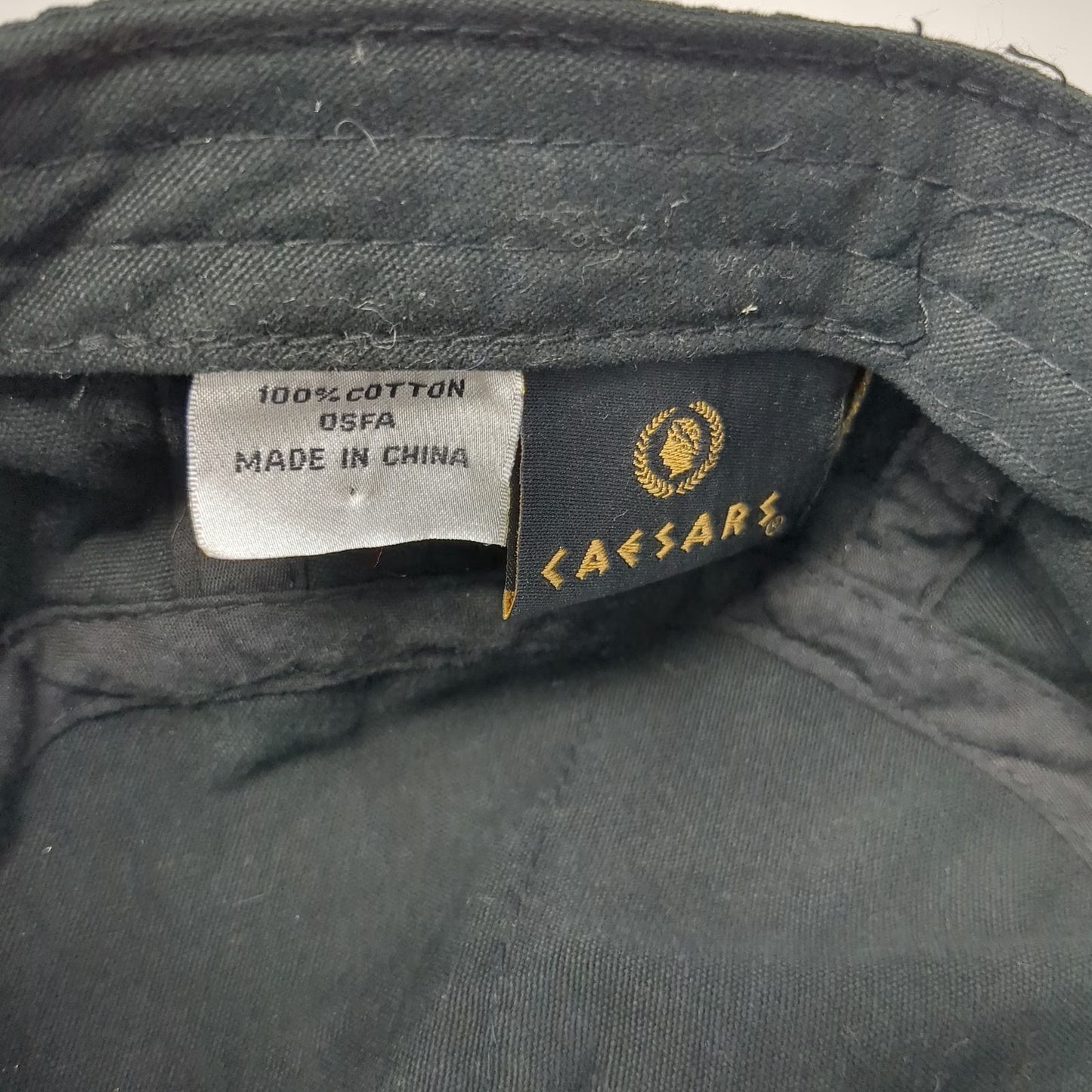 Caesars Black Army Cap One Size Side Zipper Embroidered Strapback Cotton Hat