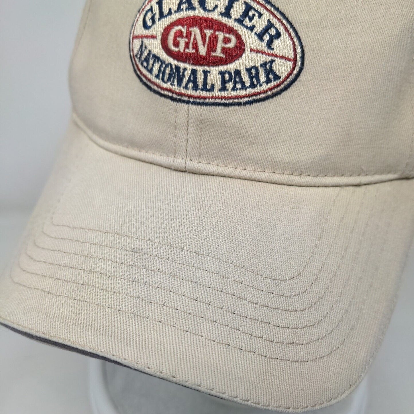 GNP Glacier National Park Strapack Hat Tan One Size Adjustable Embroidered