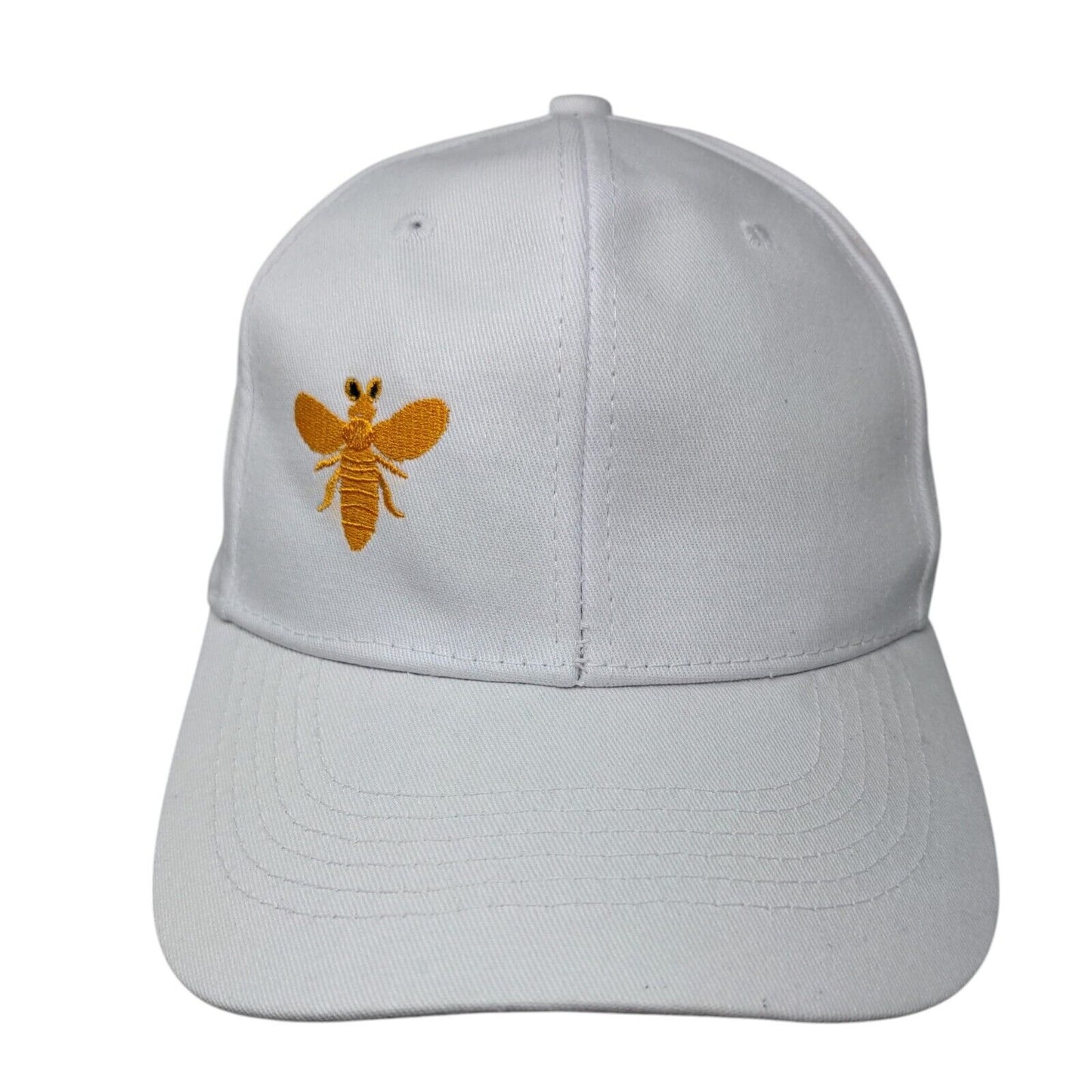 Bee Slideback Hat White Medium Adjustable Embroidered Vented Holes 6 Panel