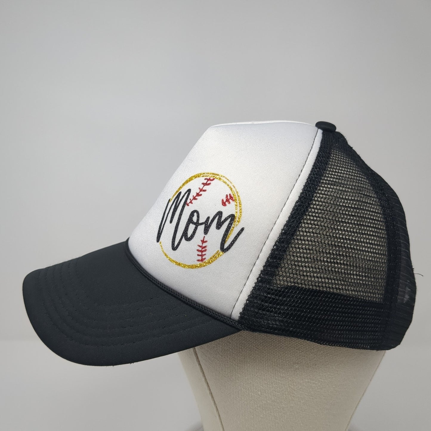 Baseball Mom Snapback Mesh Back Trucker Hat Black One Size Colorblock