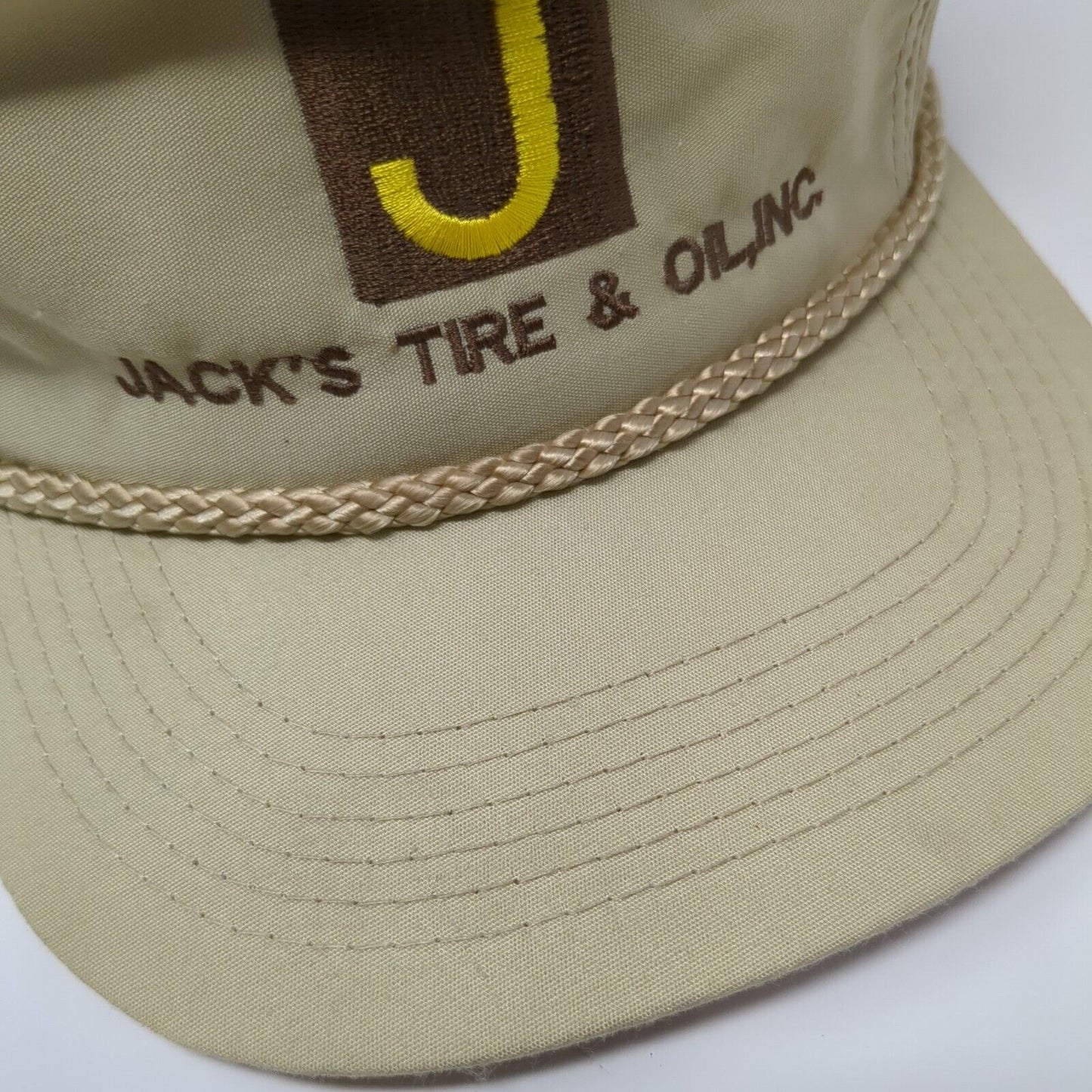 Jack's Tire & Oil Inc Slideback Hat Tan OS Adjustable Embroidered Rope Headtotoe