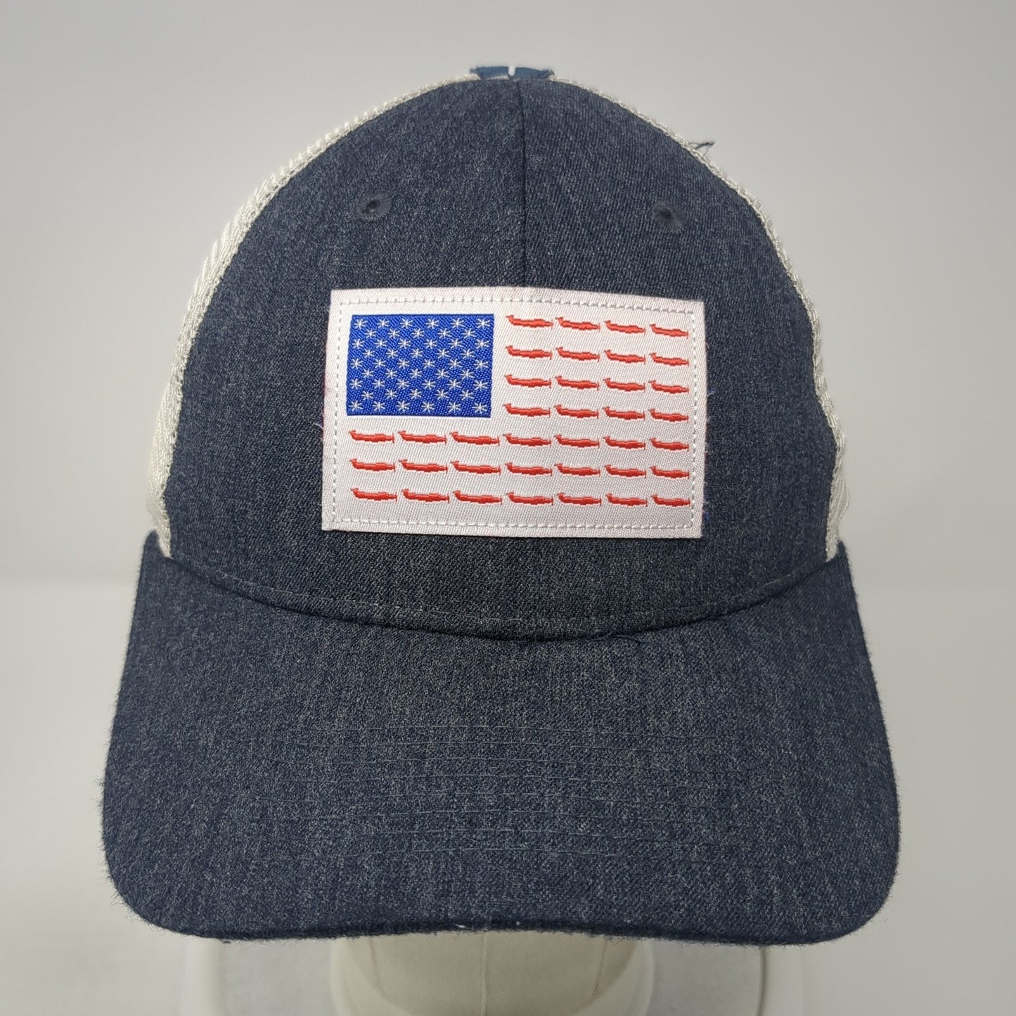 USA Flag Patch Strapback Trucker Hat Blue One Size Mesh Back Flyboy