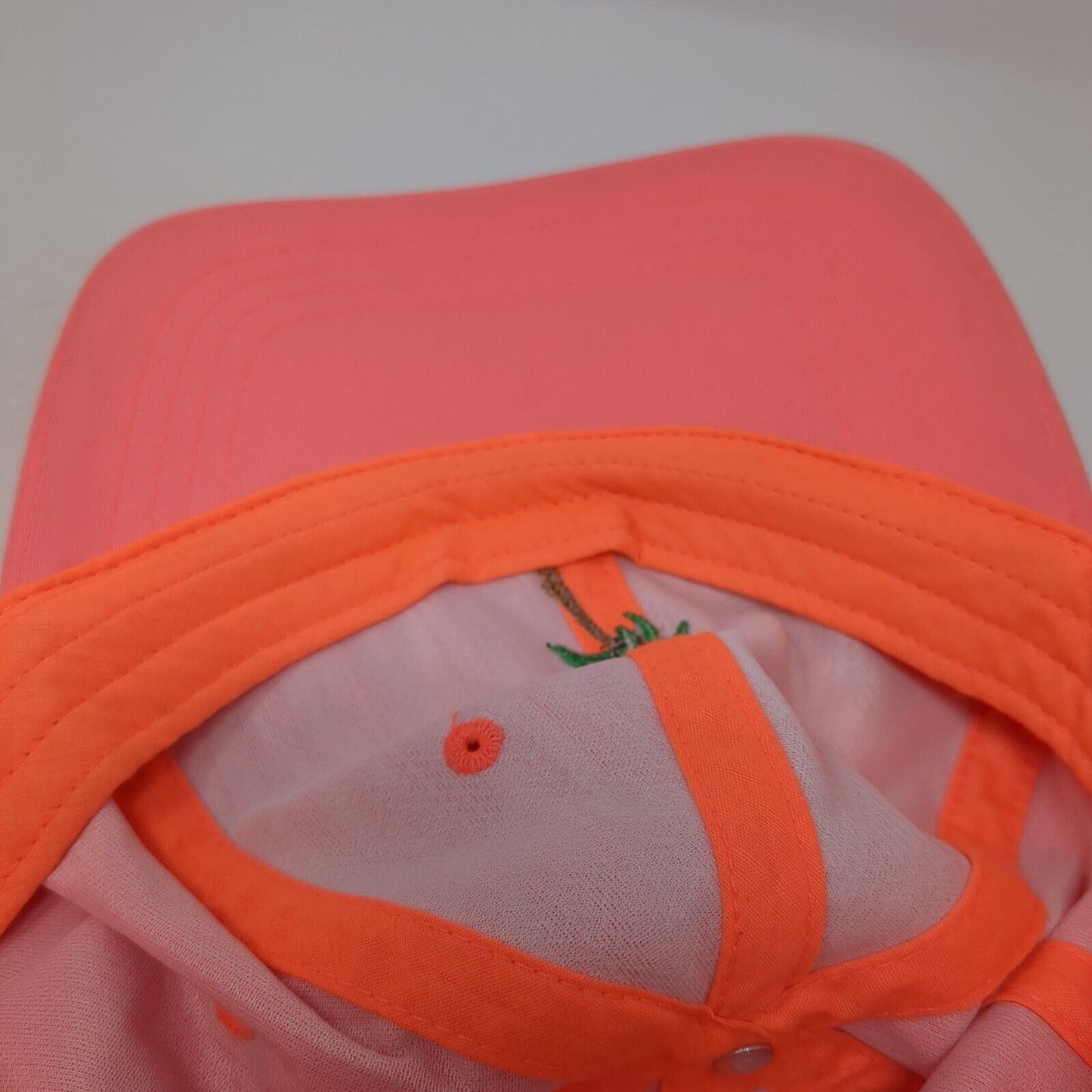 Palm Tree Strapback Hat Pink OS Adjustable Embroidered Vented Holes 6 Panel
