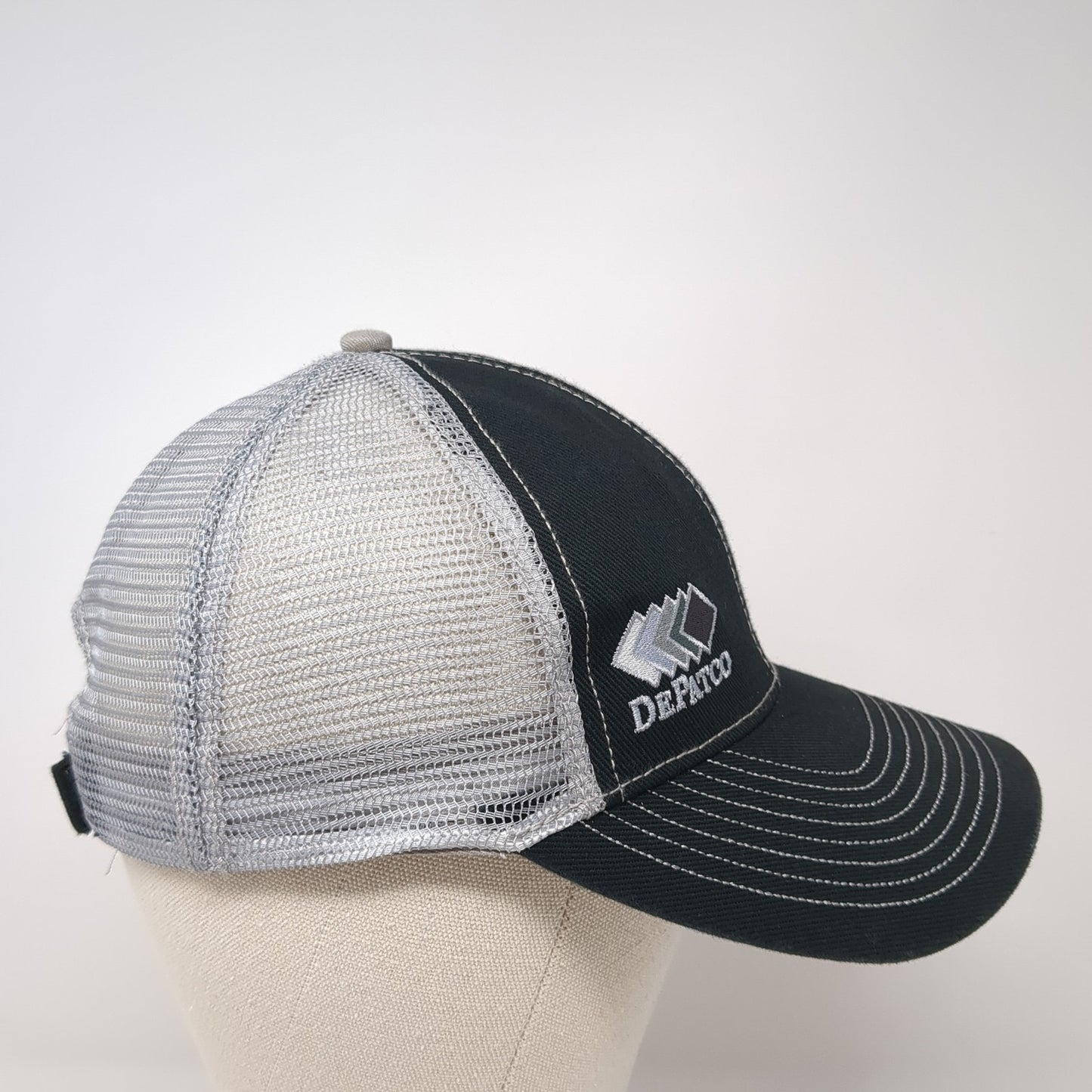 DePatco Strapback Trucker Hat Black One Size Mesh Back Embroidered HG