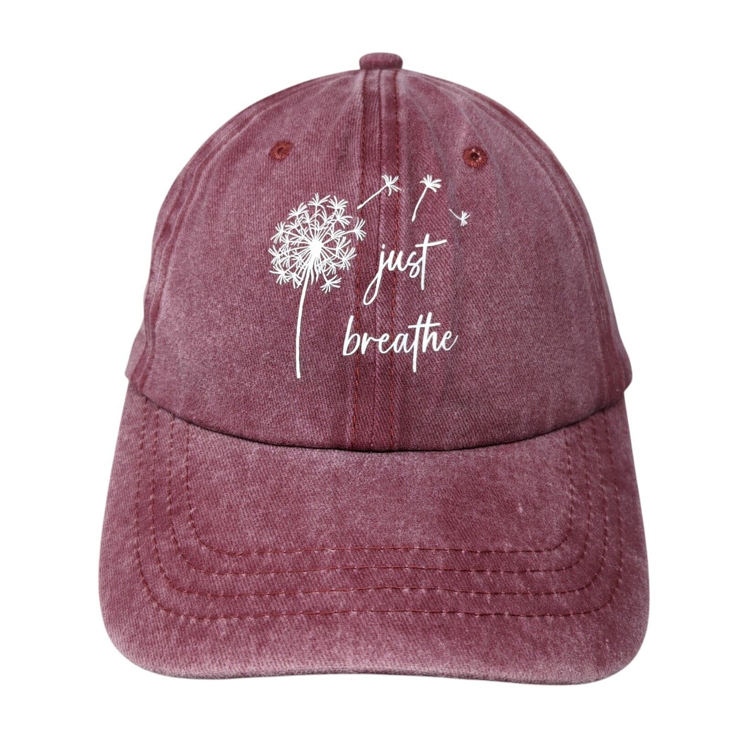 Just Breathe Slideback Hat Red One Size Adjustable Vent Holes 6 Panel