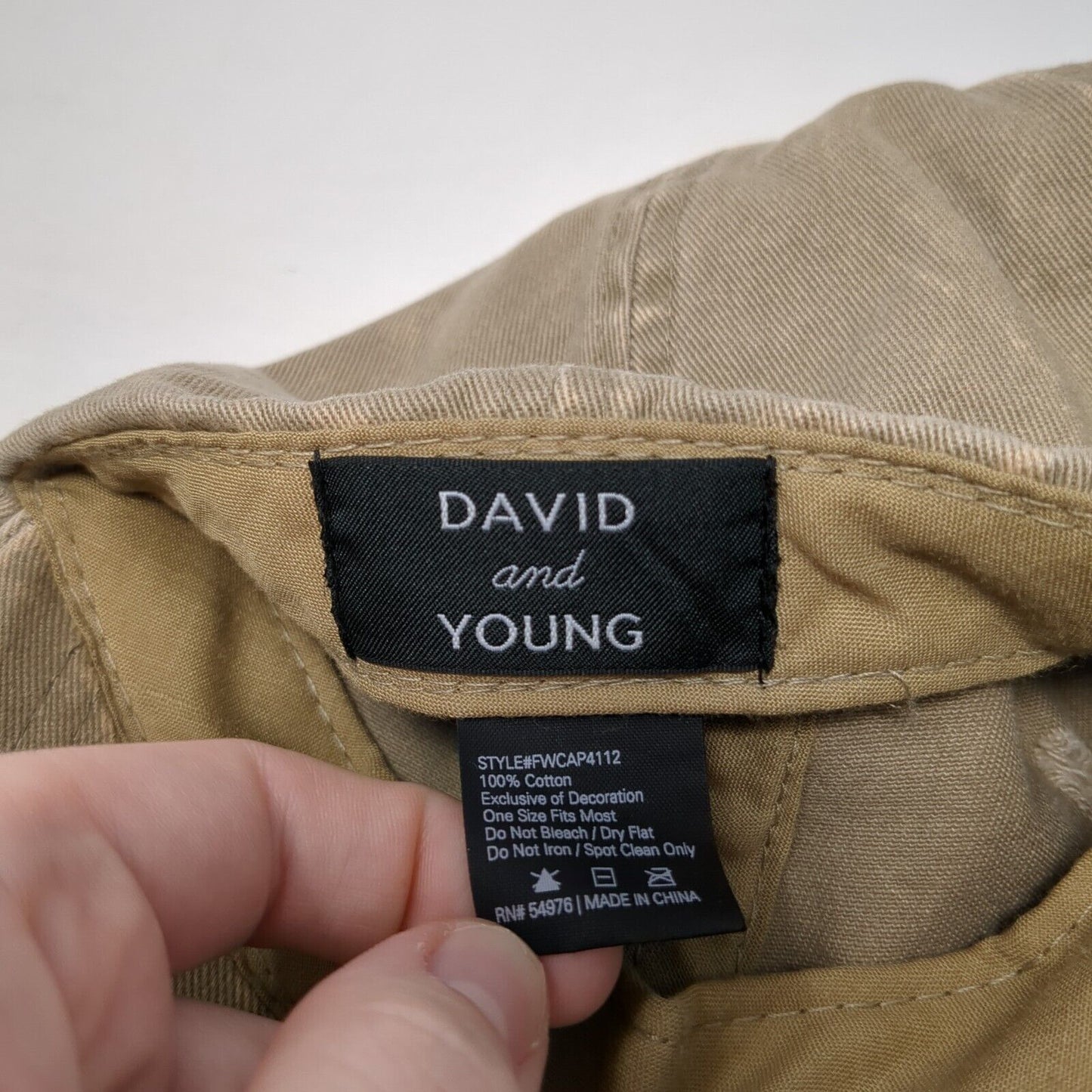 David And Young Slideback Hat Tan One Size Adjustable Distressed 6 Panel