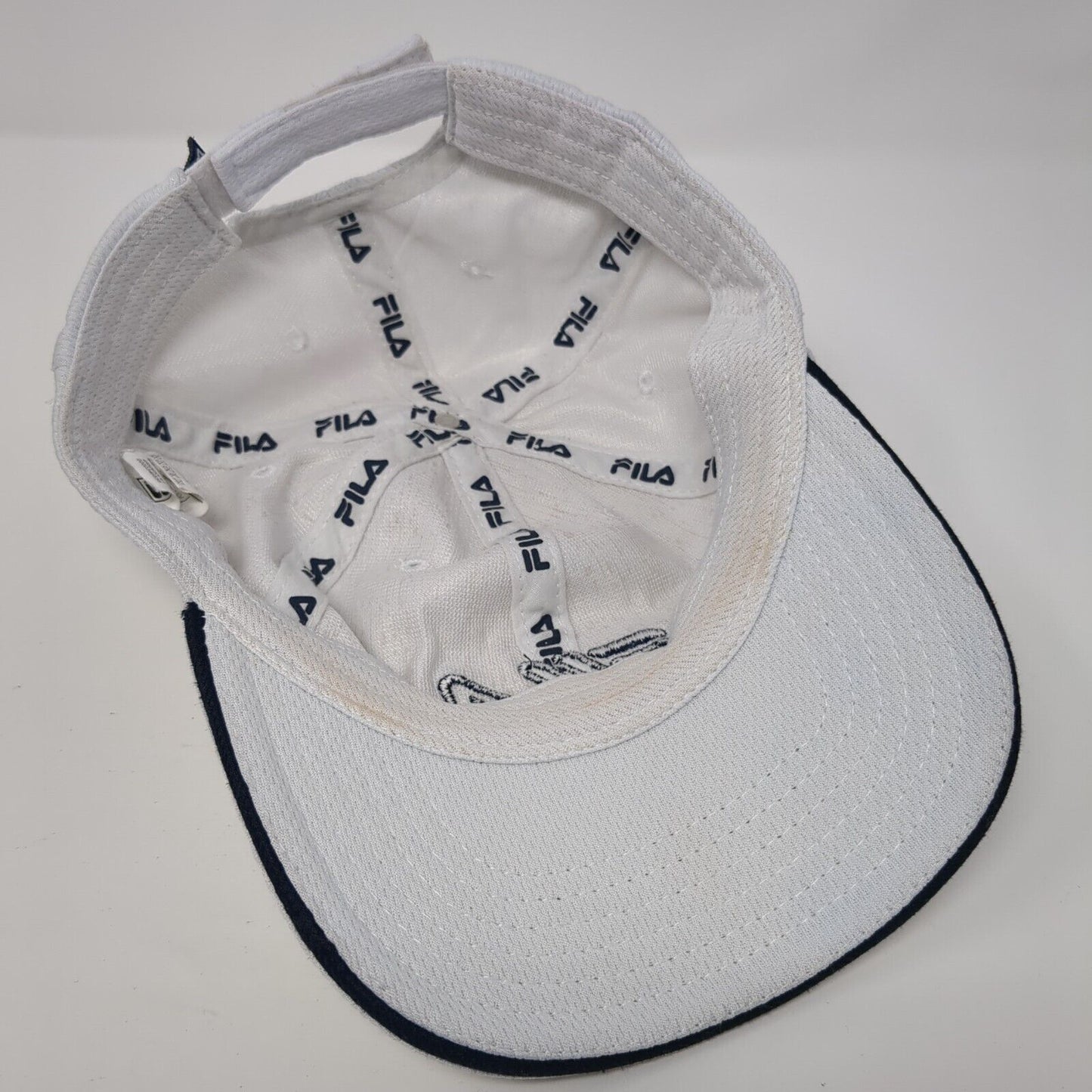 FILA Strapback Hat White One Size Adjustable Embroidered 6 Panel Polyester