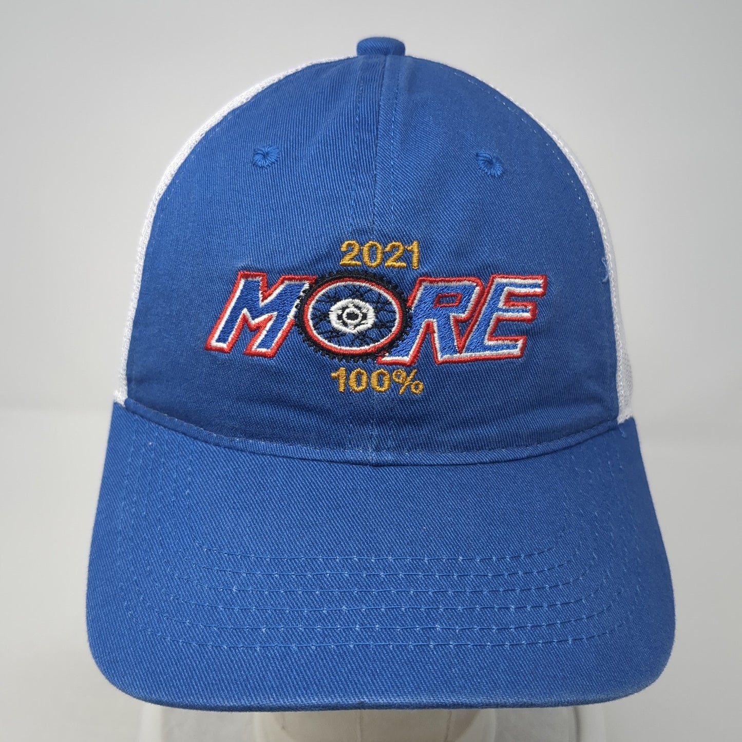 2021 More 100% Strapback Trucker Hat Blue OS Adjustable Mesh Back Outdoor Cap