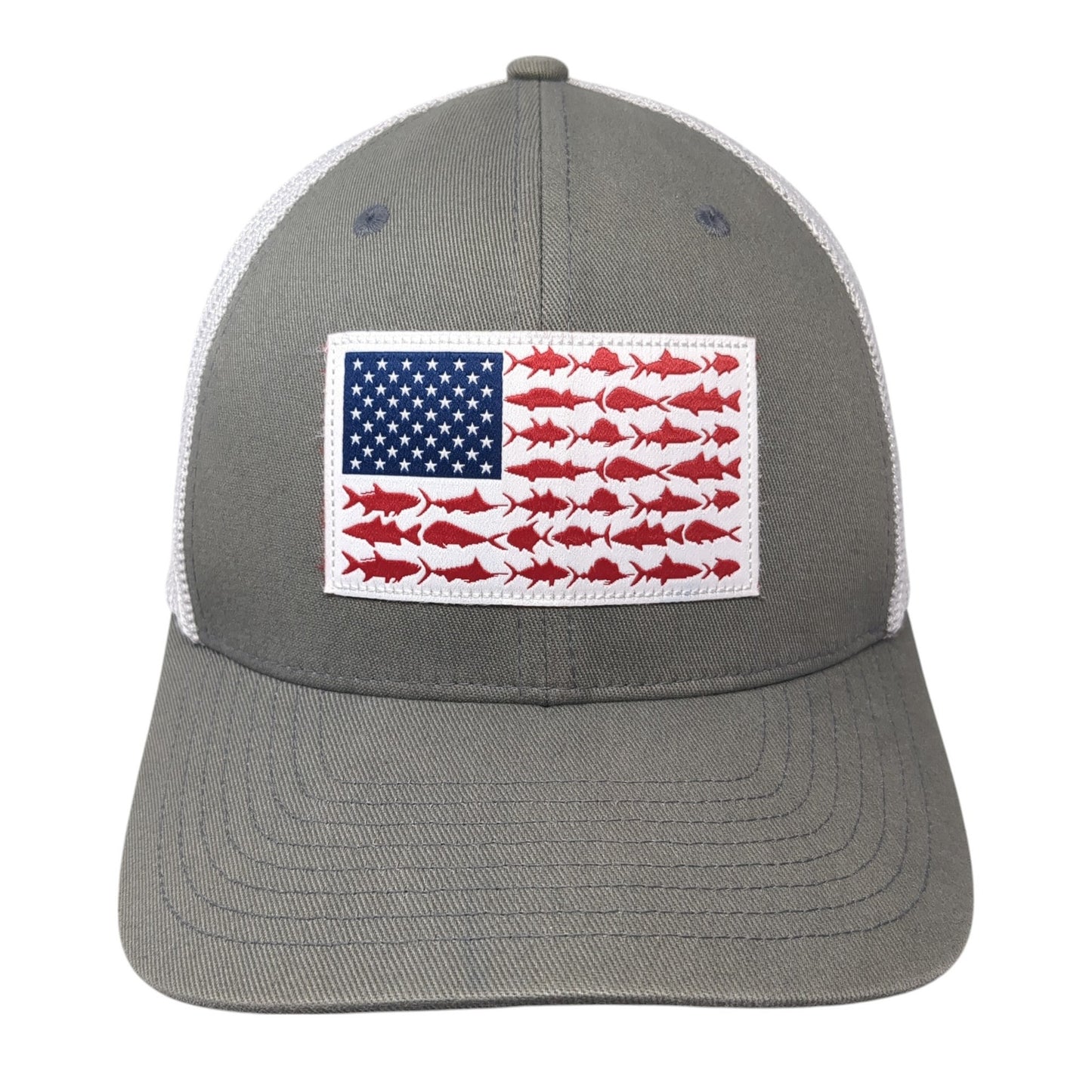 Columbia PFG Fish Flag Fitted Trucker Hat Gray One Size Mesh Back Patriotic