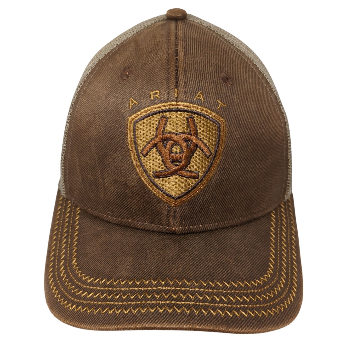 Ariat Strapback Mesh Back Trucker Hat Brown One Size Embroidered Logo