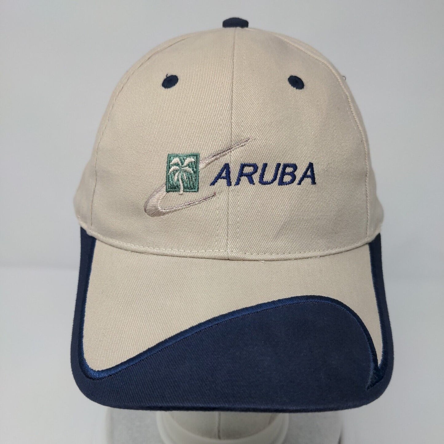 Aruba Palm Tree Slideback Hat Tan OSFA Adjustable Embroidered 6 Panel
