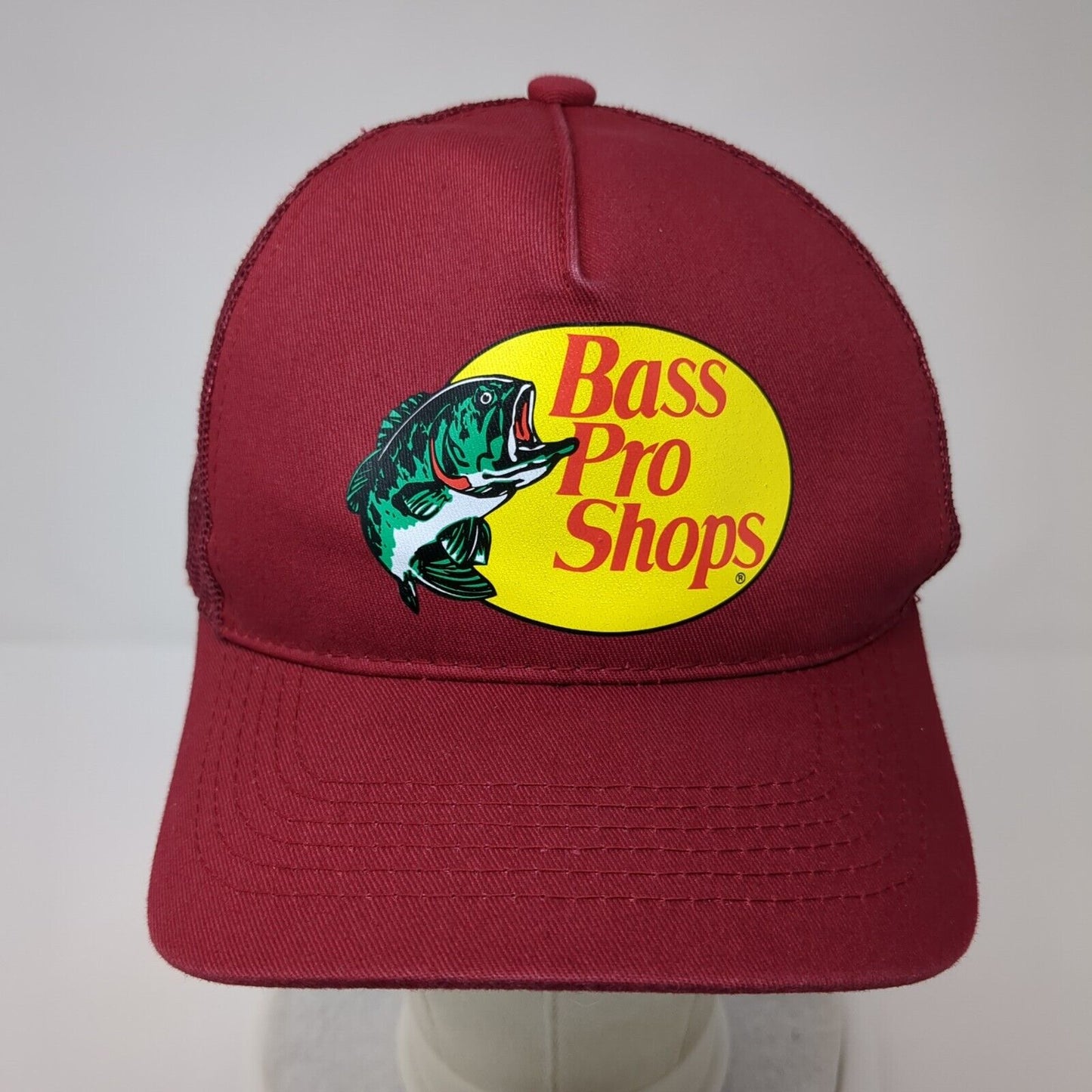 Bass Pro Shops Gone Fishing Snapback Trucker Hat Red OSFM Mesh Back