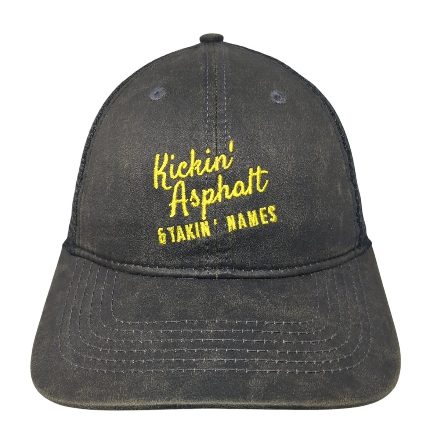 Kickin' Asphalt & Takin' Names Strapback Trucker Hat Black One Size Mesh Back