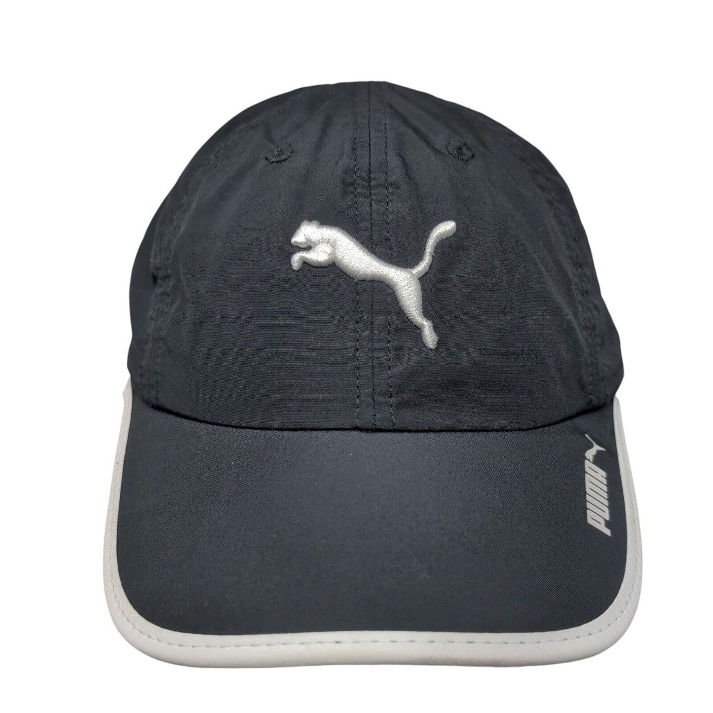 PUMA Strapback Hat Black OSFA Embroidered Vent Holes 6 Panel Adjustable