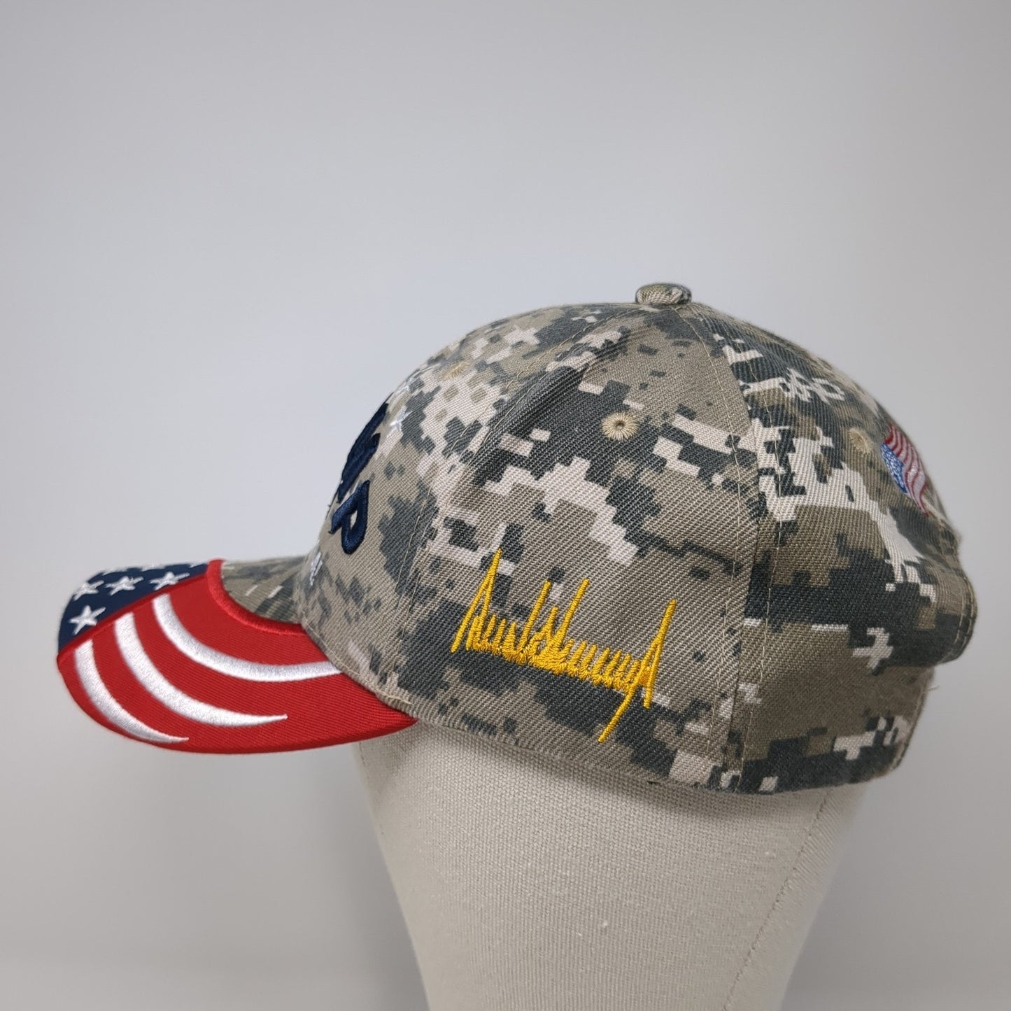 Trump 2024 Save America! Strapback Hat Multi Camo One Size USA Flag