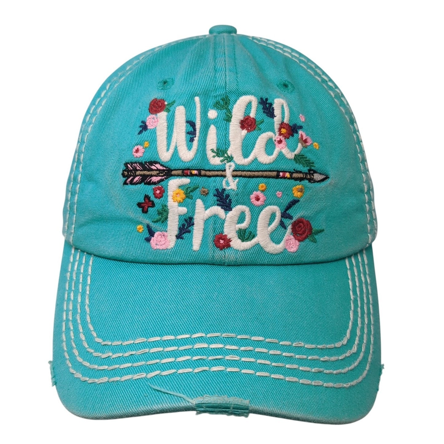 Wild & Free Strapback Baseball Cap Blue One Size Adjustable Embroidered KB ETHOS