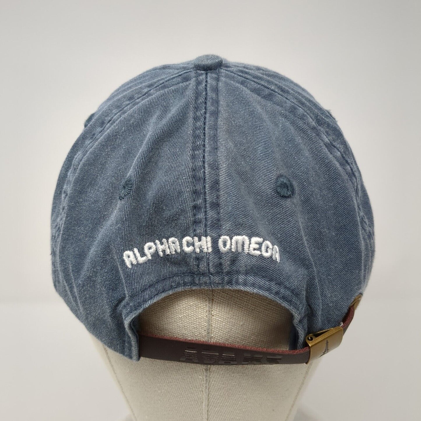 Wave Alpha Chi Omega Slideback Hat Blue One Size Leather Strap Adams