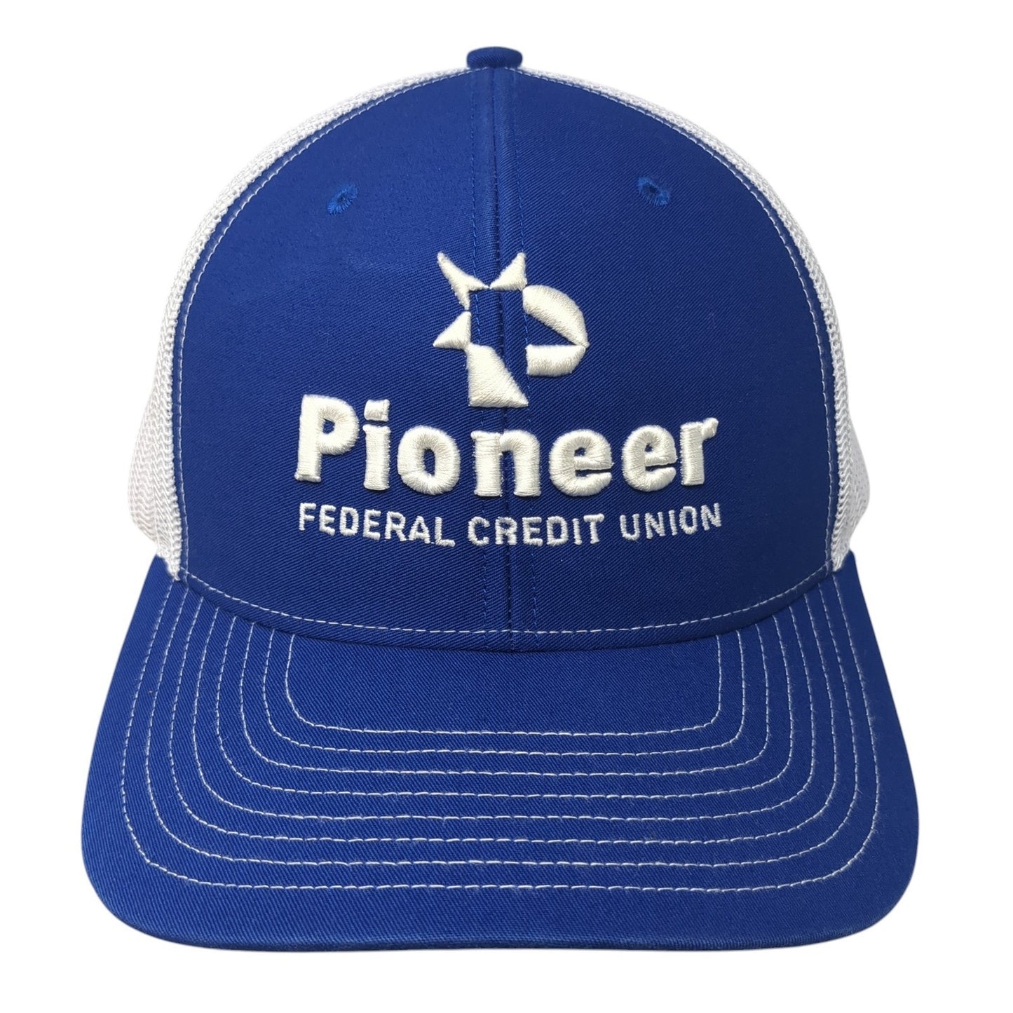 Pioneer Federal Credit Union Trucker Hat Blue OS Adjustable Mesh Back Richardson