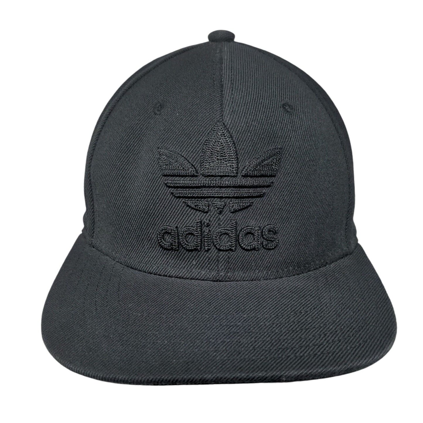 Adidas Trefoil Snapback Hat Black OSFM Embroidered 6 Panel Black on Black