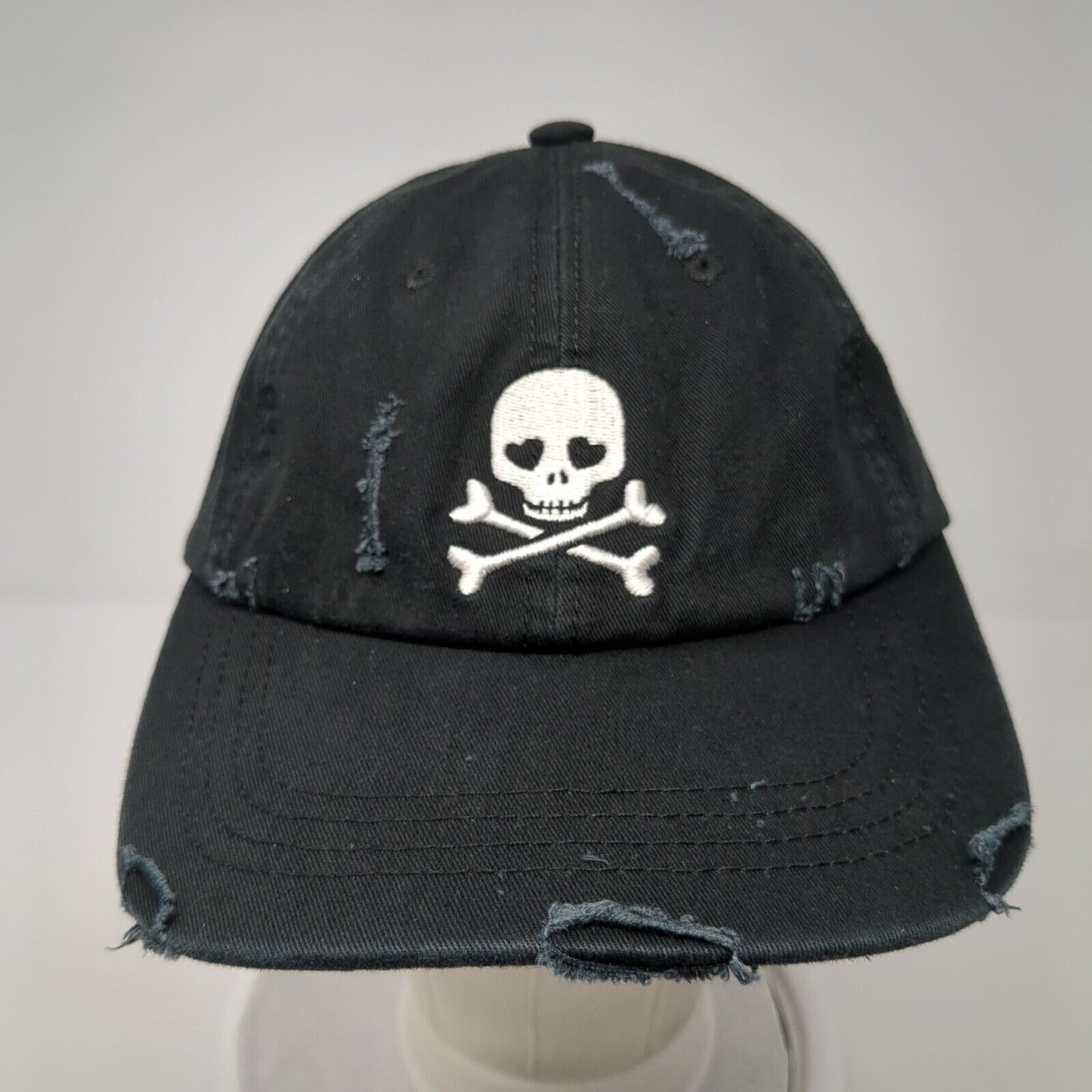 Skull Bones Women's Slideback Hat Black OS Adjustable Embroidered Distressed