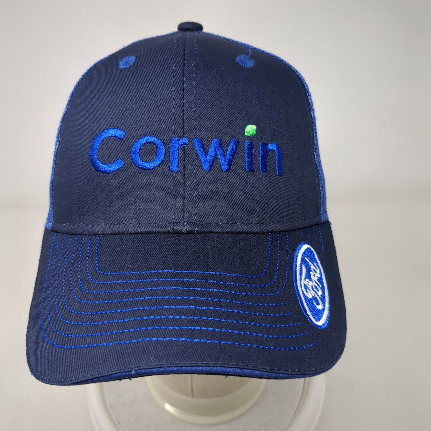 Corwin Ford Strapback Mesh Back Trucker Hat Blue One Size Embroidered
