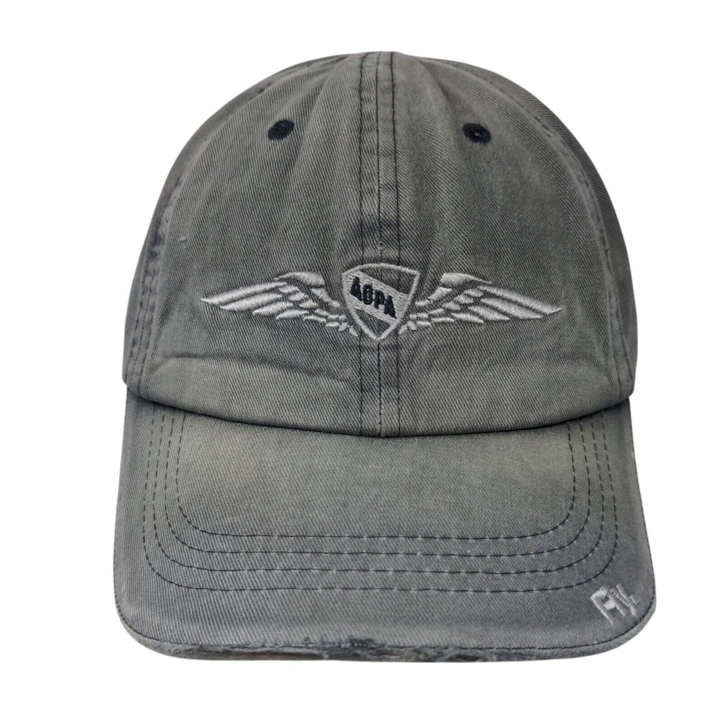 AOPA Fly Slideback Hat Gray OSFA Adjustable Embroidered Vented Holes 6 Panel