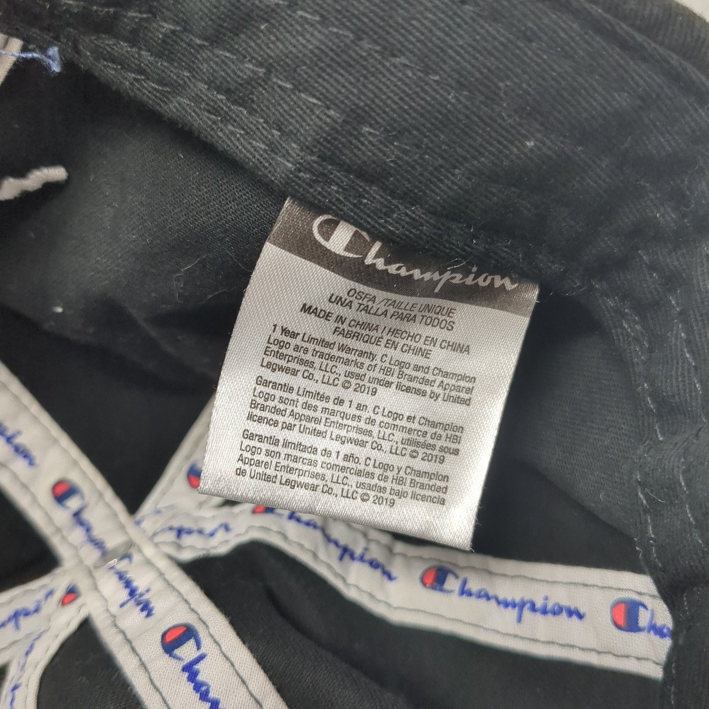 Champion Slideback Hat Black One Size C Logo Embroidered Adjustable