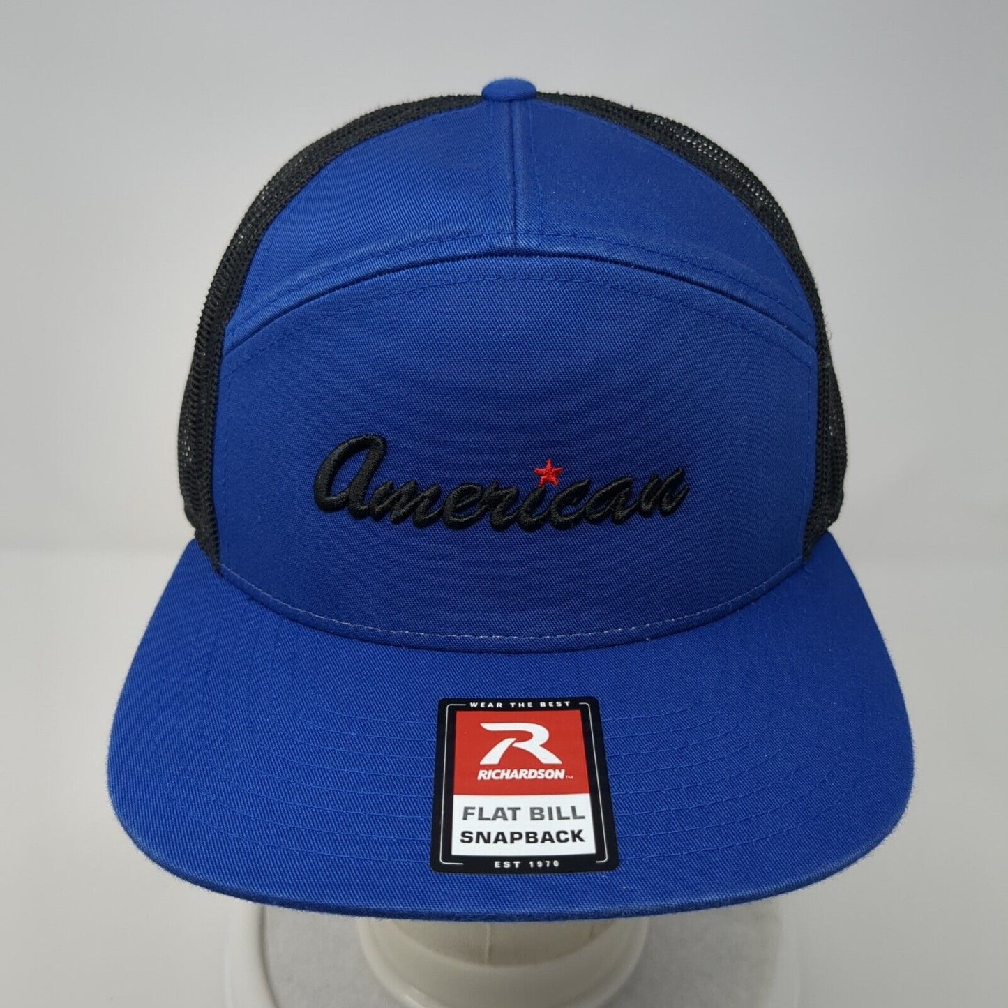 American Snapback Trucker Hat Blue One Size Adjustable Mesh Back Richardson