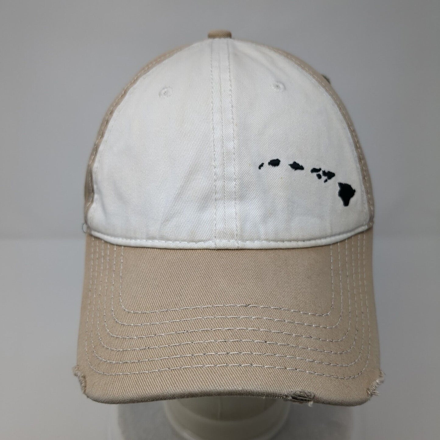Hawaiian Islands Strapback Hat Tan OSFM Adjustable Embroidered Distressed Otto