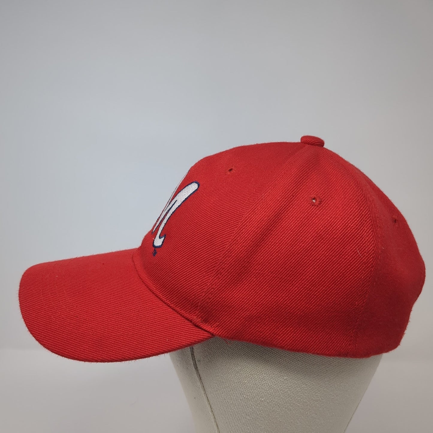 Letter M Strapback Hat Red One Size Adjustable Embroidered 6 Panel