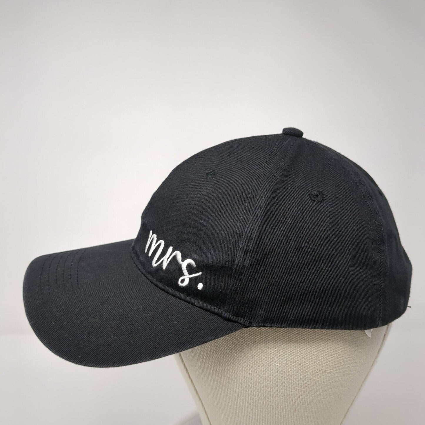 Mrs. Slideback Hat Black One Size Adjustable Embroidered Vented Holes 6 Panel