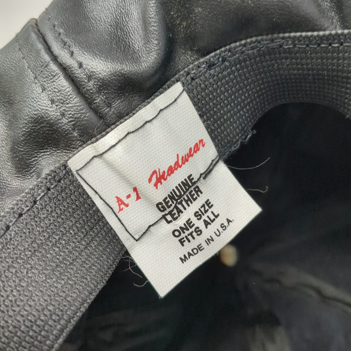 A-1 Headwear Baseball Cap Black Genuine Leather Made in USA Hat Vintage