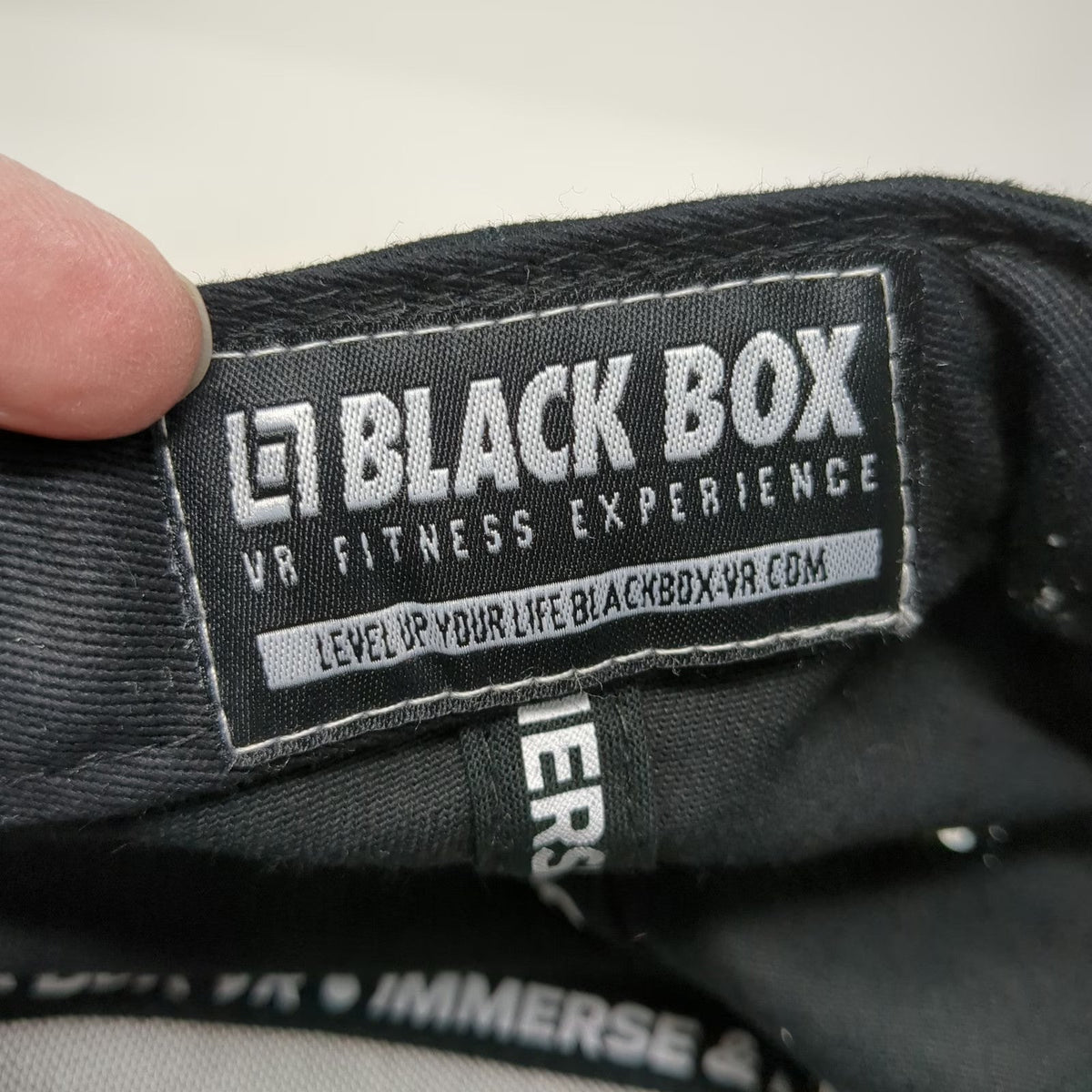 Black Box 5 Panel Black Hat One Size VR Fitness Experience Flat Brim Snapback