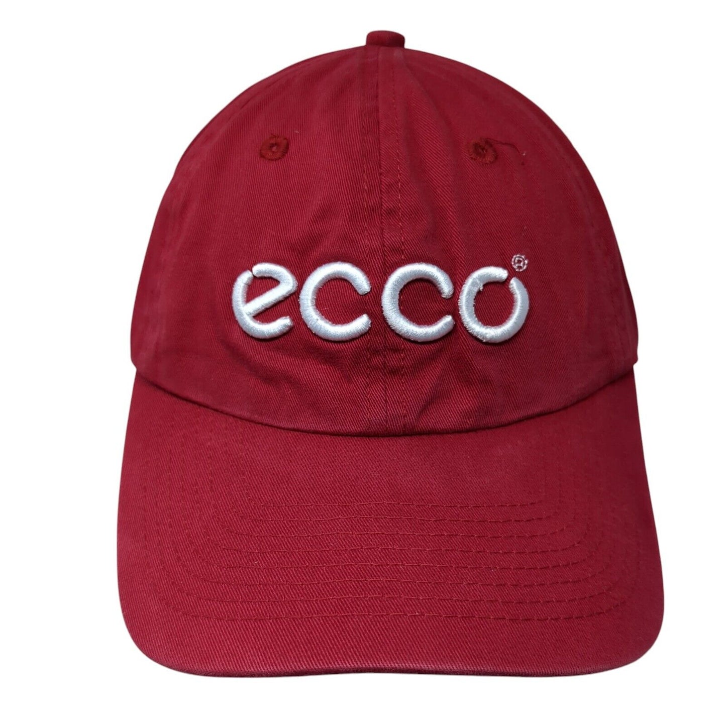 ECCO Slideback Hat Red One Size Adjustable Embroidered Vented Holes 6 Panel