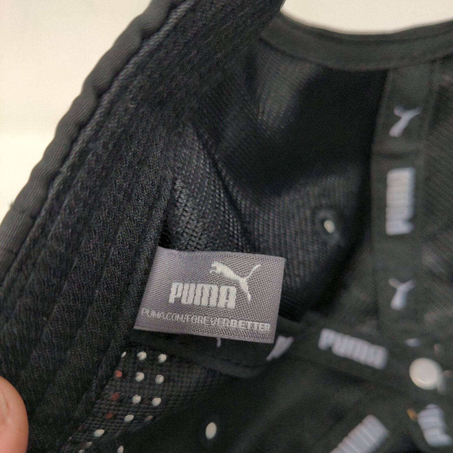 Puma Strapback Hat Black One Size Adjustable Solid 6 Panel Vent Holes