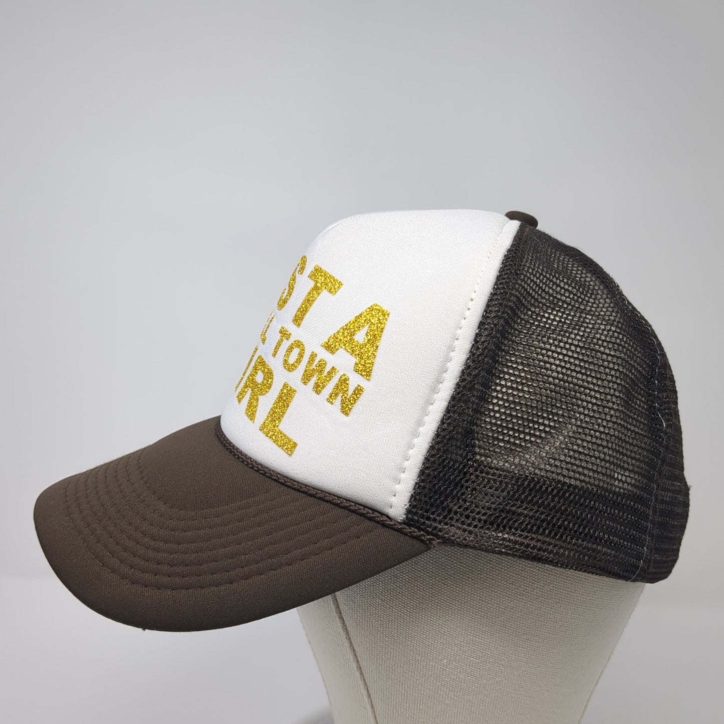 Just A Small Town Girl Trucker Hat Brown One Size Adjustable Mesh Back Nissun