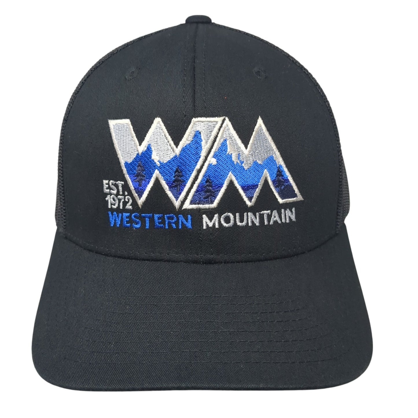 WM Western Mountain Est 1972 Snapback Trucker Hat Black OS Mesh Back Yupoong